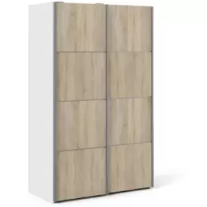 Image of Furniture To Go - Verona Sliding Wardrobe 120cm in White with Oak Doors with 5 Shelves - White and Oak