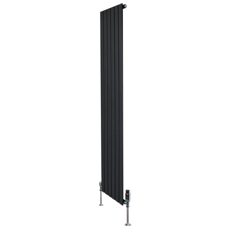 Image of Monstershop Flat Single Column Radiator & Valves - 1800mm x 420mm - Black Unisex