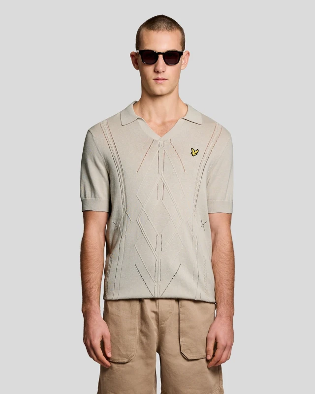 Image of Lyle & Scott Mens Open Collar Argyle Knitted Polo Shirt in Grey