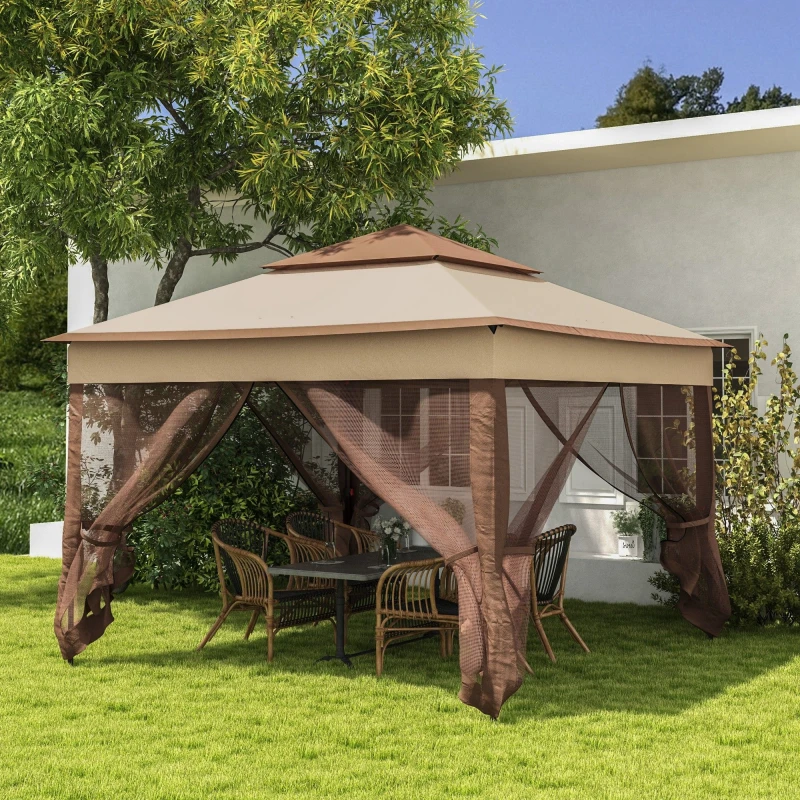 Image of Outsunny Garden Folding Tent Heavy Duty Pop Up Gazebo for Party Khaki - Outsunny 5056725383589