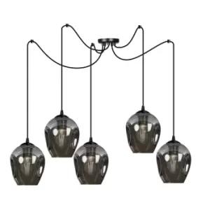 Image of Level Black Glass Dome Cluster Pendant Ceiling Light with Graphite Glass Shades, 5x E27