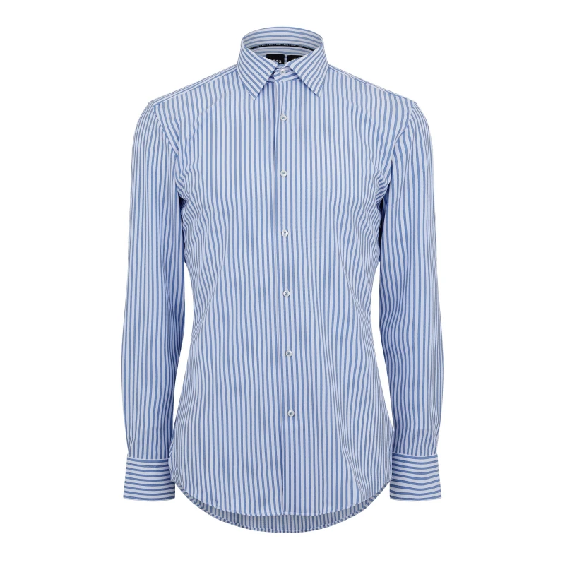 Image of Boss Mens HBB P-HANK Stripe Patterned Long-Sleeve Shirt Past Blue male 14 inch