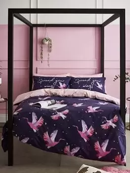 Image of Sassy B Cosmic Cranes Reversible Duvet Cover Set Navy - Sb