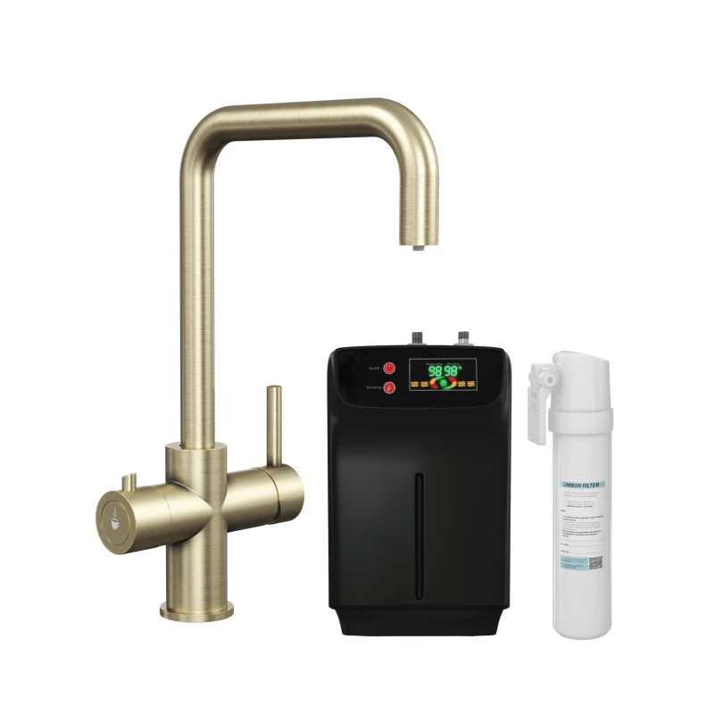 Image of Balterley 3in1 Instant Hot Water Kitchen Sink Tap Tank Filter Brushed Brass Bronze