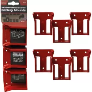 Image of Stealth Mounts 6 Pack Battery Mounts For Milwaukee 18V M18 Batteries Red