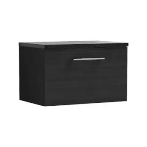 Image of Nuie Arno Charcoal Black 600mm Wall Hung Single Drawer Vanity Unit with Sparkling Black Laminate Worktop - ARN622LSB - Charcoal Black
