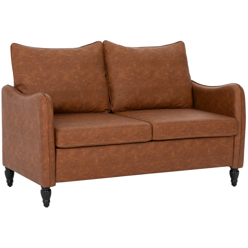 Image of HOMCOM HOMCOM Two-Seater Sofa, Modern Small Sofa with Solid Wood Legs - brown