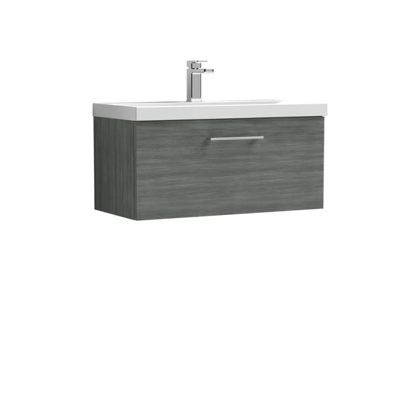 Image of Balterley Bathroom Wall Hung 1-Drawer Vanity Basin, Anthracite, 800mm in Grey Grey Unisex
