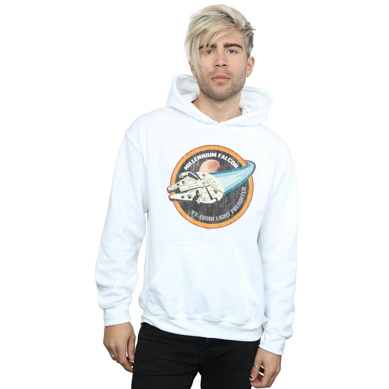 Image of Star Wars Star Wars Men Millennium Falcon Badge Hoodie in White Size: Small White S Male 5059114715411