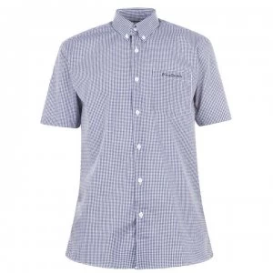 Image of Pierre Cardin Short Sleeve Shirt Mens - Nvy/Wht Gingham