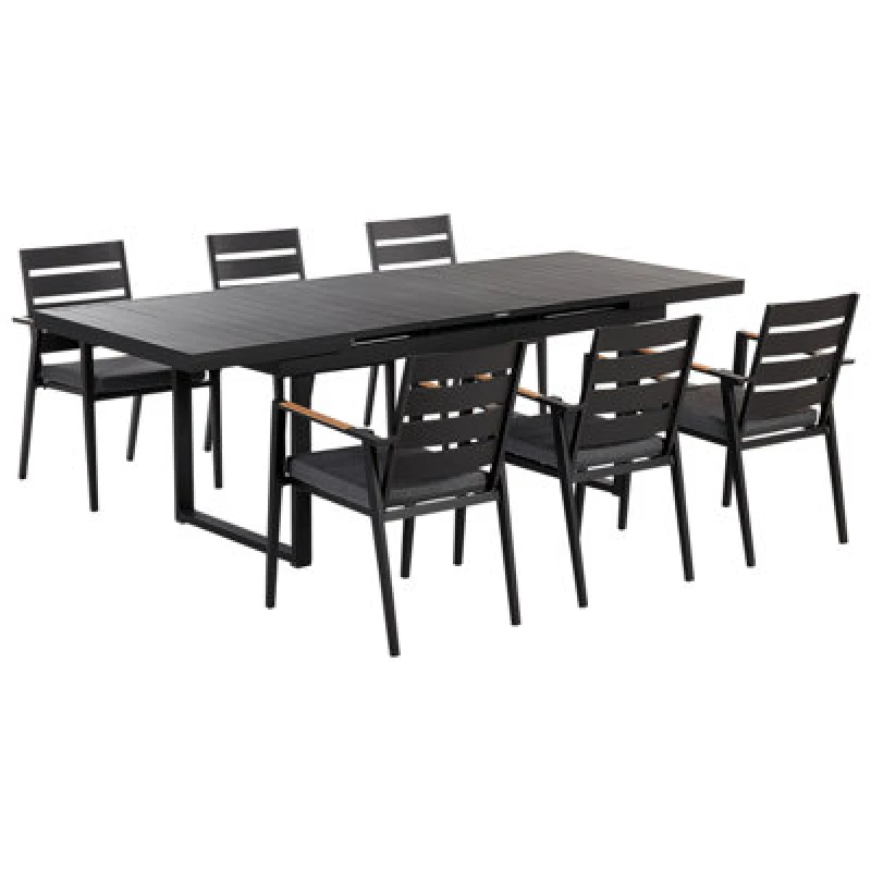 Image of Beliani Garden Dining Set 6 Seater Valcanetto/taviano Metal Black