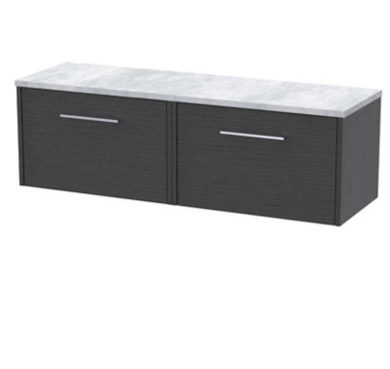 Image of Nuie Hudson Reed Juno Wall Hung 2-Drawer Vanity Unit & Bellato Grey Worktop, Countertop Basin Unit In Graphite Grey Woodgrain, 1200mm