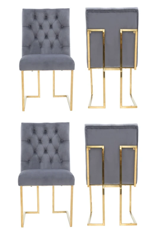 Image of Life Interiors Life Interiors Set of 4 Siena Luxury Tufted Velvet Dining Chairs with Gold Frame in Grey Grey One Size Unisex 5056660011738