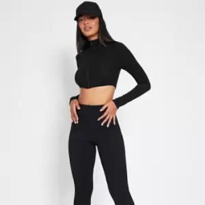 Image of I Saw It First Zip High Neck Crop Top - Black