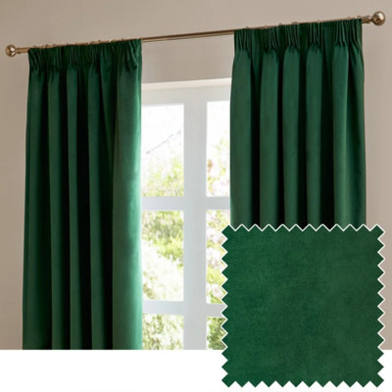 Image of Furn. The Ultimate Velvet Room Darkening Pencil Pleat Curtain Pair, Emerald, (W)117X (D)137Cm