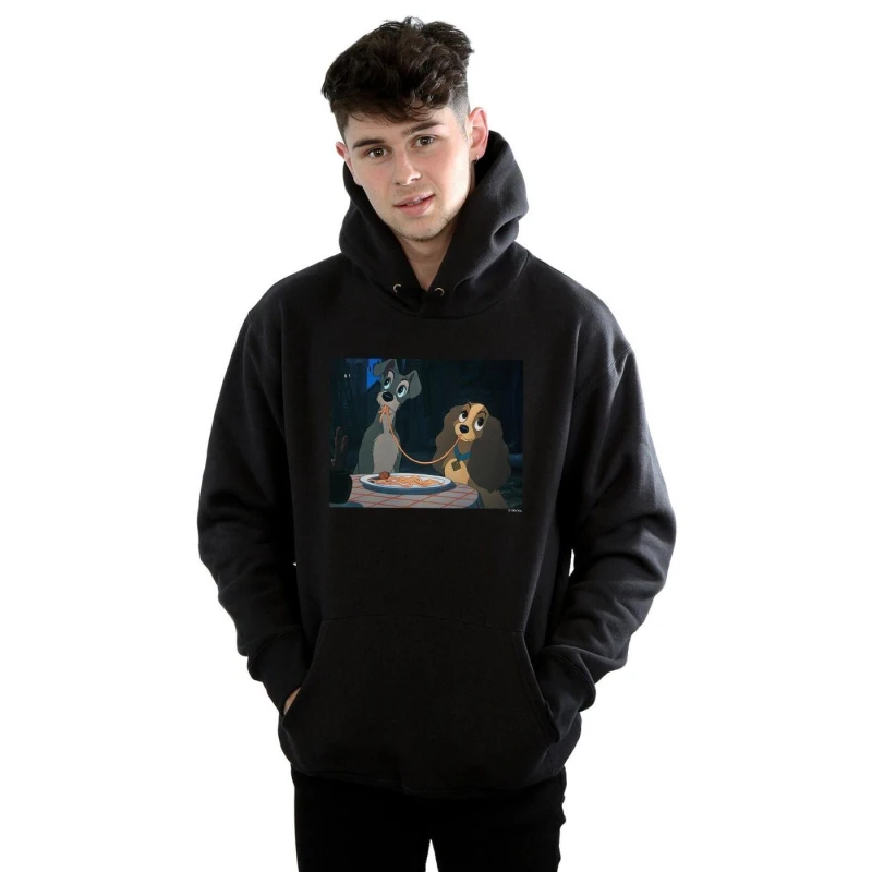 Image of Disney Men Lady And The Tramp Spaghetti Slurp Hoodie in Black Size: Small Black S Male 5059114360499