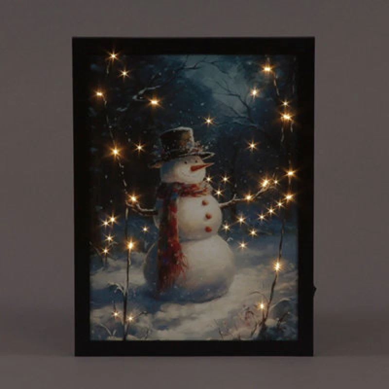Image of Snowtime B/o F/o 30X40Cm Framed Canvas Snowman In Hat & Scarf