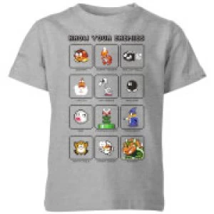 Image of Nintendo Super Mario Know Your Enemies Kid's T-Shirt - Grey - 3-4 Years