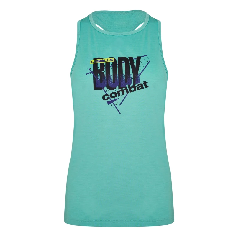 Image of Reebok Les Mills Bodycombat Activchill Graphic Tank Top Gym Vest Womens - Green Green 4