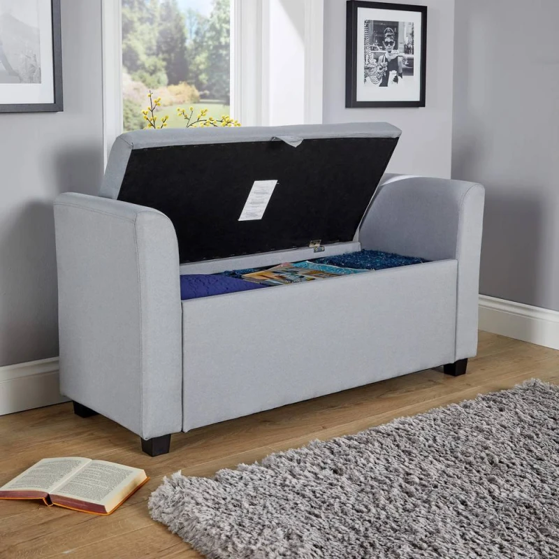 Image of Home Source Verona Sleigh Style Window Bench Storage Seat Light Grey