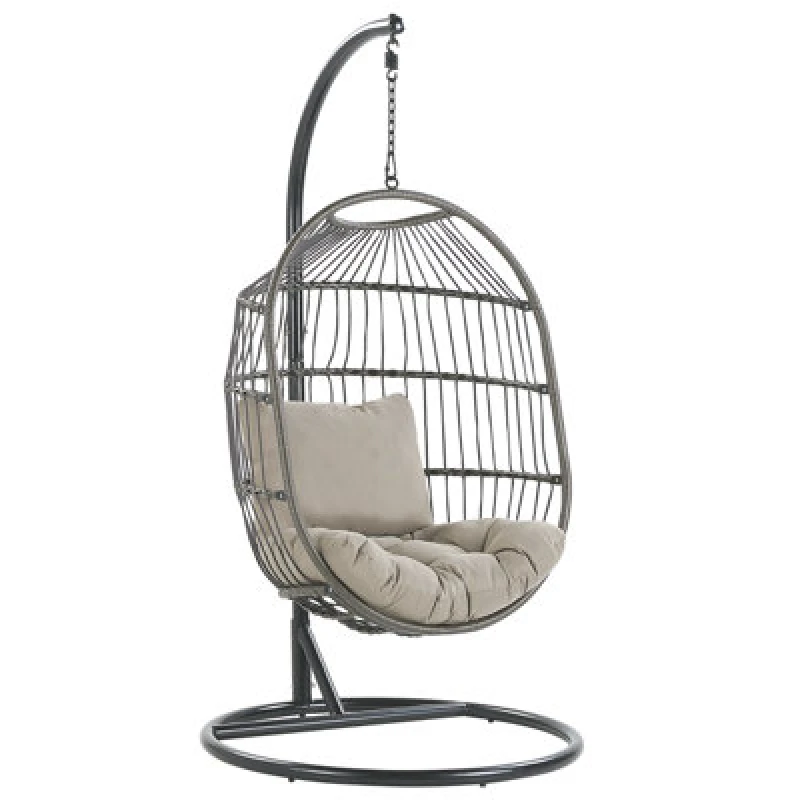 Image of Beliani Hanging Chair With Stand Alba Pe Rattan Black