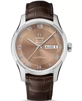 Image of Omega De Ville Hour Vision Annual Calendar Bronze Dial Leather Strap Mens Watch 433.13.41.22.10.001 433.13.41.22.10.001