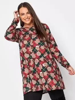 Image of Yours Novelty Long Sleeve Gingerbread Tunic - Red, Size 18, Women