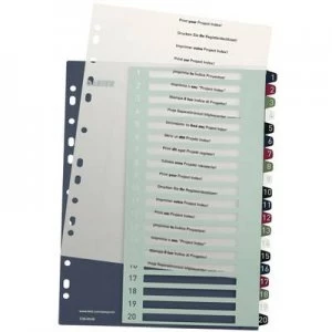 Image of Leitz 1239 Style Index A4 1-20 Polypropylene Multicolour 20 dividers Extra wide, Printable 1239-00-00