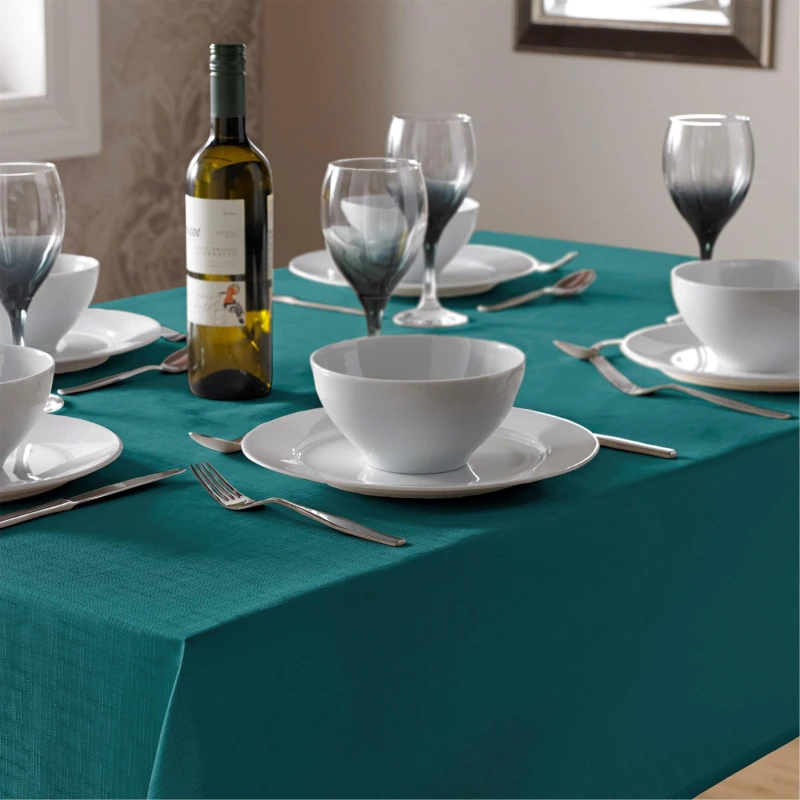 Image of Alan Symonds Durable Easy-Care Fade-Resistant Linen-Look Tablec Teal unisex 135x135cm