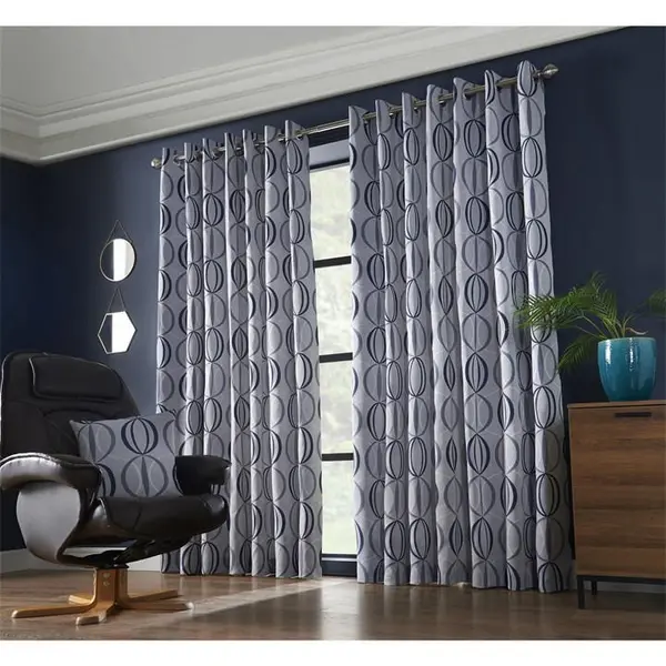 Image of Other Omega Multi Yarn Fully Lined Ring Top Curtains - Blue 9