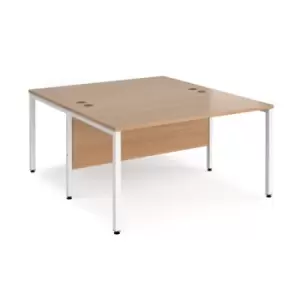 Image of Office Desk 2 Person Rectangular Desk 1400mm Beech Tops With White Frames 1600mm Depth Maestro 25