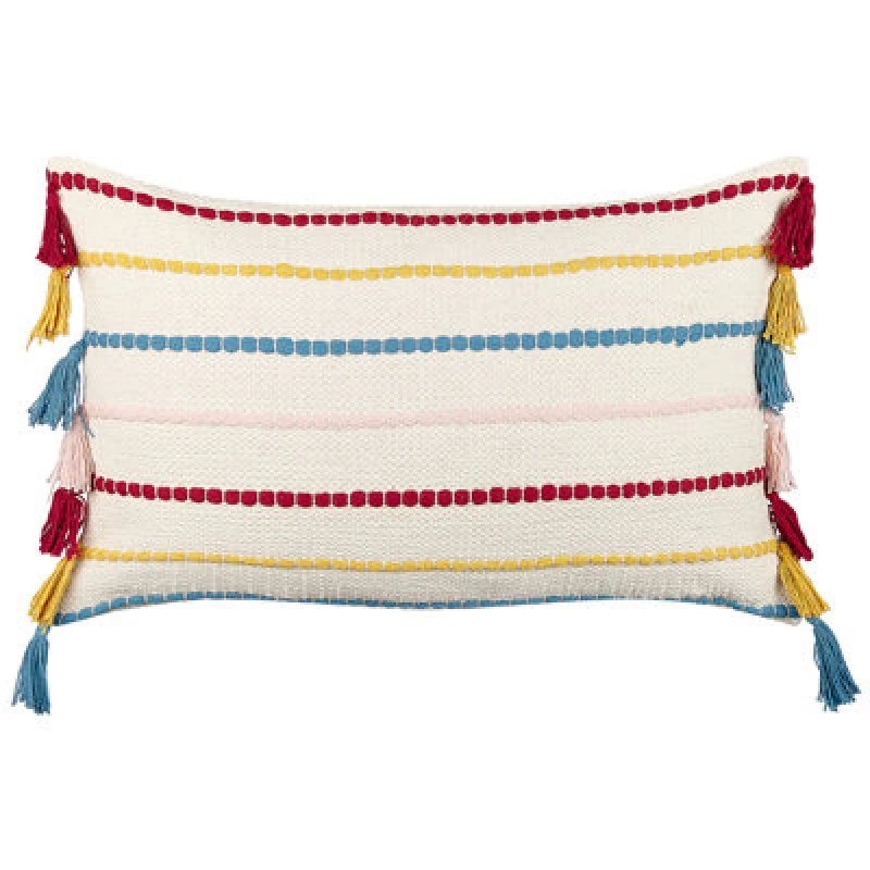 Image of Beliani Throw Cushion Agave Cotton 40 X 60 Cm Light Beige Striped