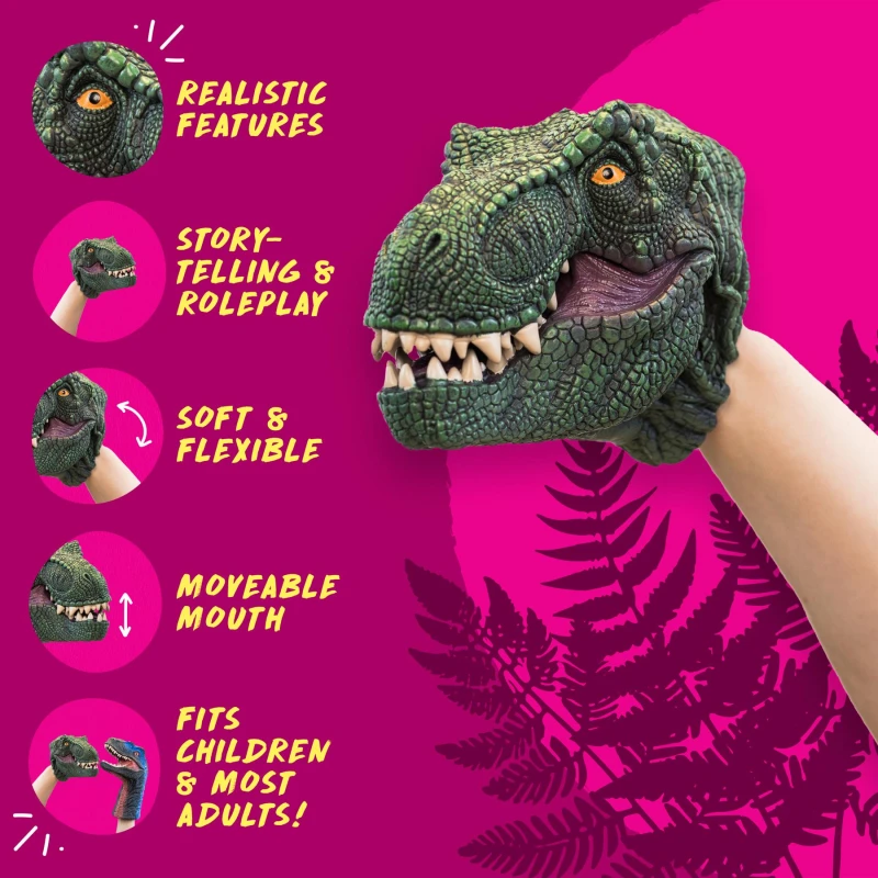 Image of Wild Thingz Hand Puppet - T-rex - Green Multi unisex