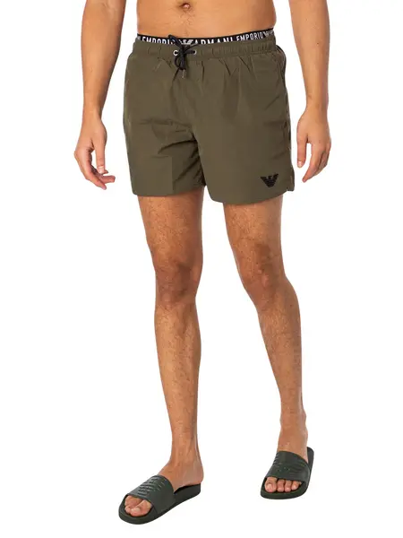 Image of Emporio Armani Double Waistband Swim Shorts Military Green L