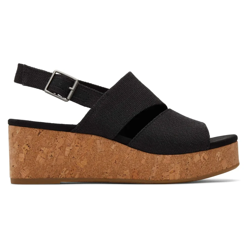 Image of Toms Womens Claudine Vegan Slingback Wedge Sandals - UK 8 Black female PS4149BKC8