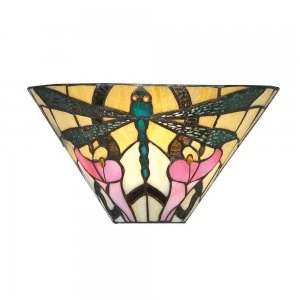 Image of 1 Light Indoor Wall Uplighter Dark Bronze with Tiffany Glass, E14