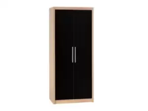 Image of Seconique Seville Black High Gloss and Oak 2 Door Double Wardrobe