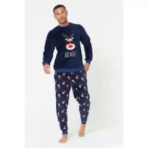 Image of Other Christmas Reindeer Fleece Twosie Navy - Blue