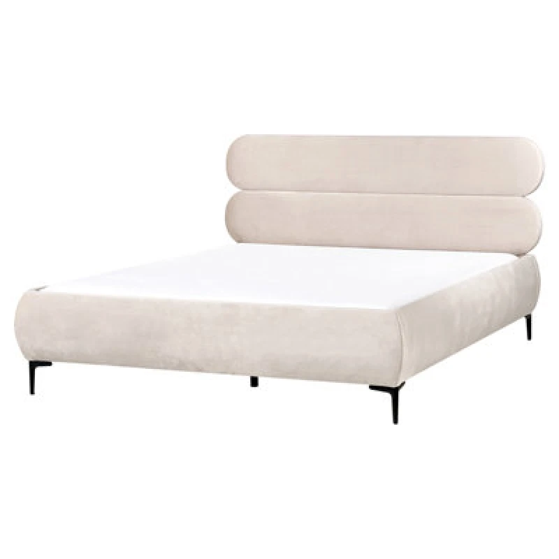 Image of Beliani Bed Velvet Lessay 160 X 200 Cm (Eu King Size) Light Beige