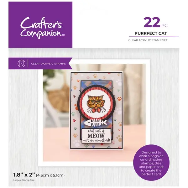 Image of Crafter's Companion Clear Stamp Set Pets Rule Purrfect Cat & Sentiments Set of 22
