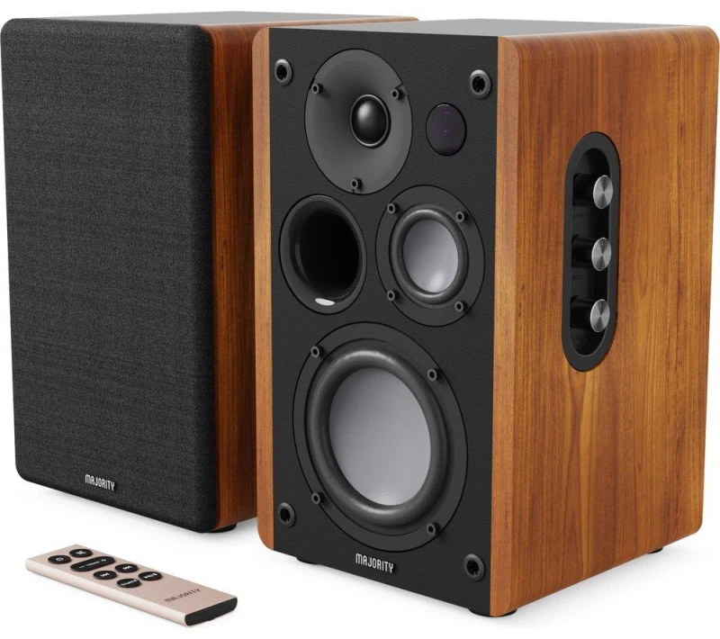 Image of Majority D100 Bluetooth Bookshelf Speakers - Black & Wood, Brown,Black 5056444111944