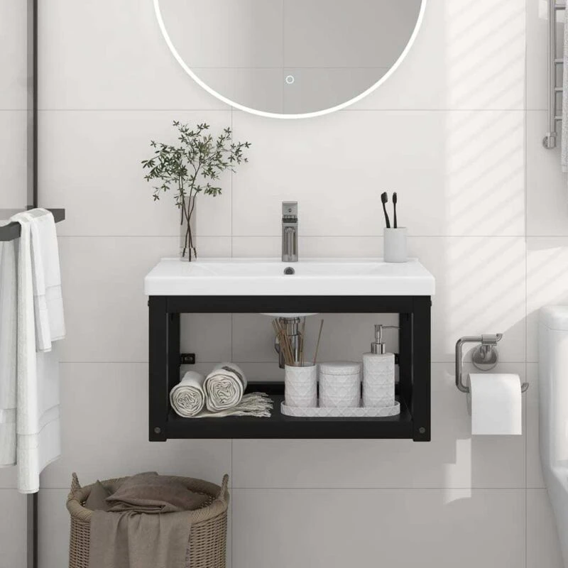 Image of VIDAXL Vidaxl - Wall-mounted Bathroom Washbasin Frame Black 59x38x31cm Iron 8720286667668