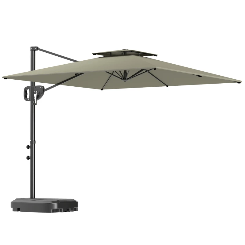 Image of Outsunny Garden Cantilever Parasol w/ Weighted Base Tilt Crank Light Grey