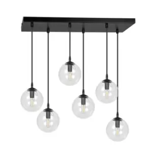 Image of Cosmo Black Globe Cluster Pendant Ceiling Light with Clear Glass Shades, 6x E14