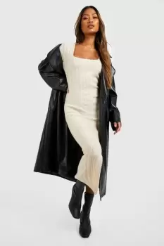 Image of Square Neck Mixed Rib Knitted Midaxi Dress