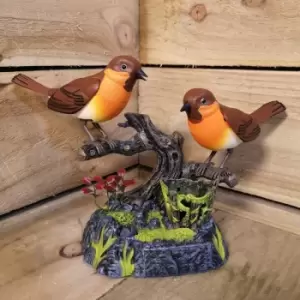 Image of Premier 28cm Two Christmas Robins on Branch with Animation Decoration