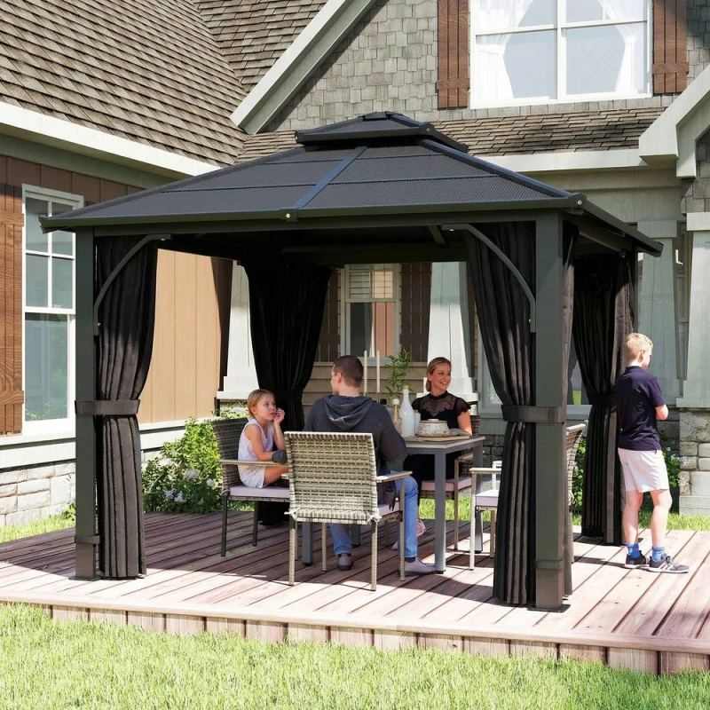 Image of OUTSUNNY 2.5x2.5 m Hardtop Gazebo with Polycarbonate Roof & Sides, Dark Grey Dark Grey Unisex