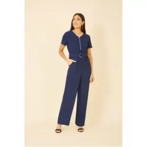 Image of Yumi Navy Utility Jumpsuit With Zip Detail - Blue