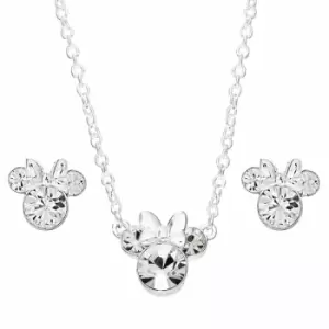 Image of Disney Minnie Mouse Silver Plated brass and clear crystal Necklace and Stud Earring Set SF00111SRWL