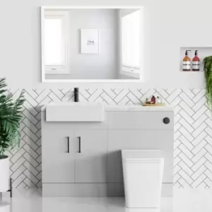 Image of 1200mm Grey Toilet and Sink Unit with Marble Effect Worktop and Black Fittings - Coniston
